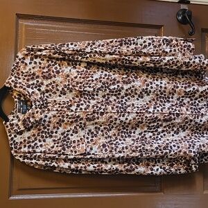 Investments-Brown animal print button down front long sleeved top Sz 3X NWT